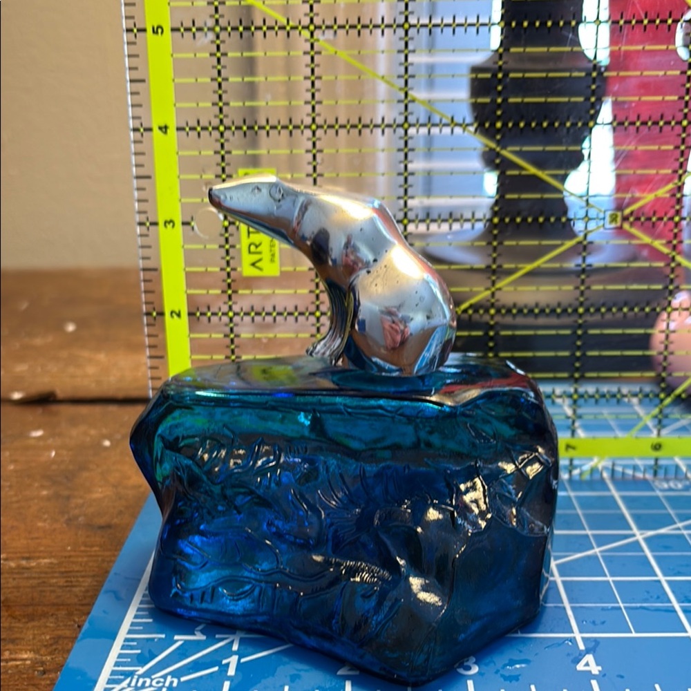 AVON Blue and Silver Glass DECANTER Accent Piece